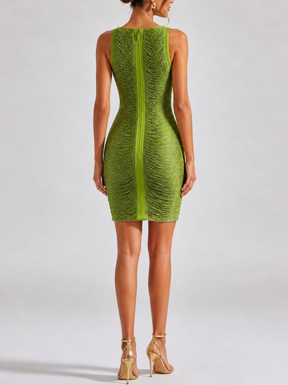 Glam Lime Green Metallic Fringe Sleeveless Bodycon Mini Dress